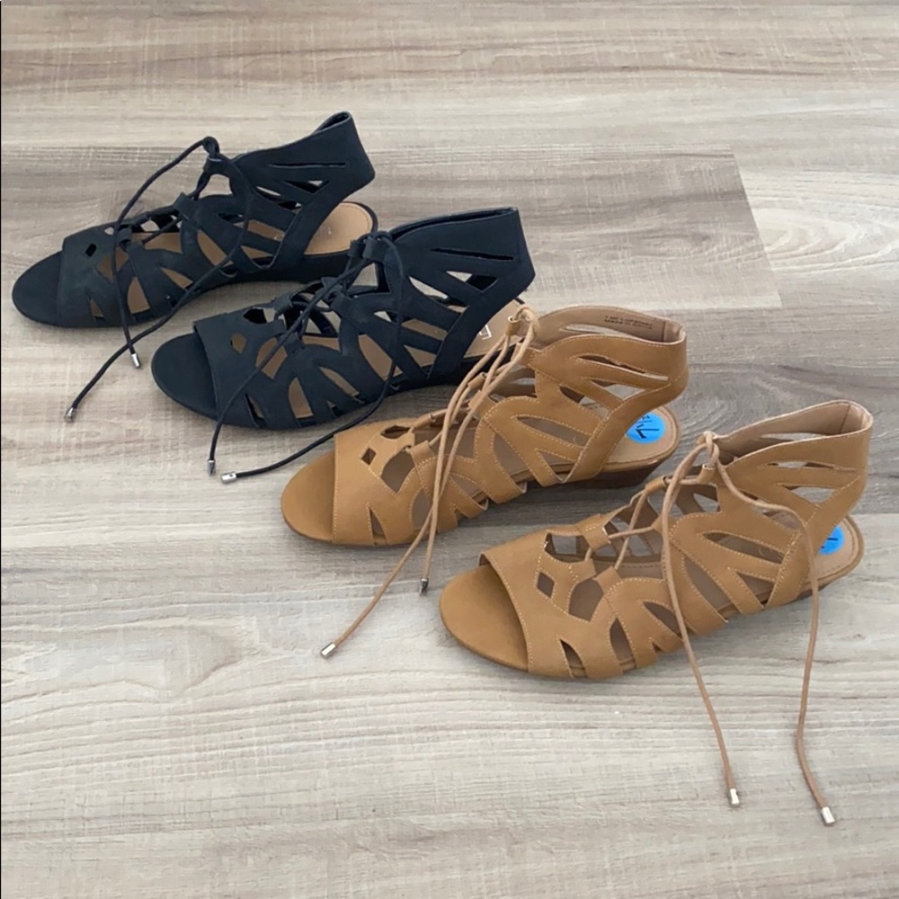 BUNDLE 2 pairs of ankle lace up wedged sandals